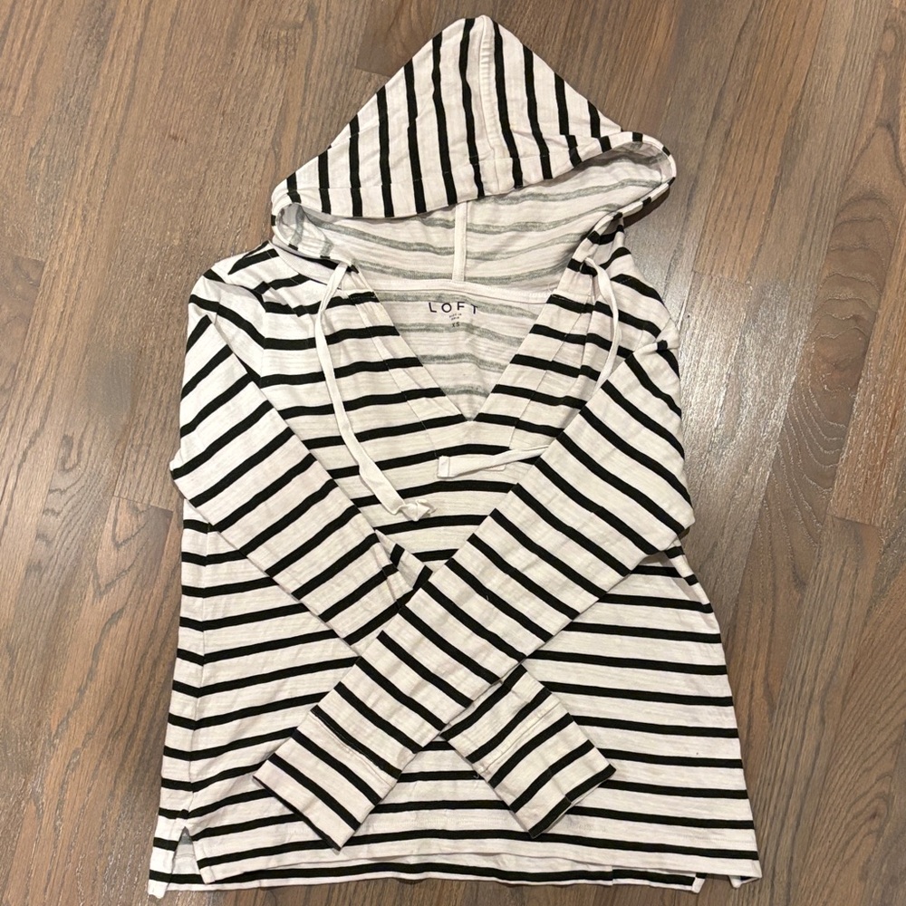 LOFT Black and White Striped Hoodie